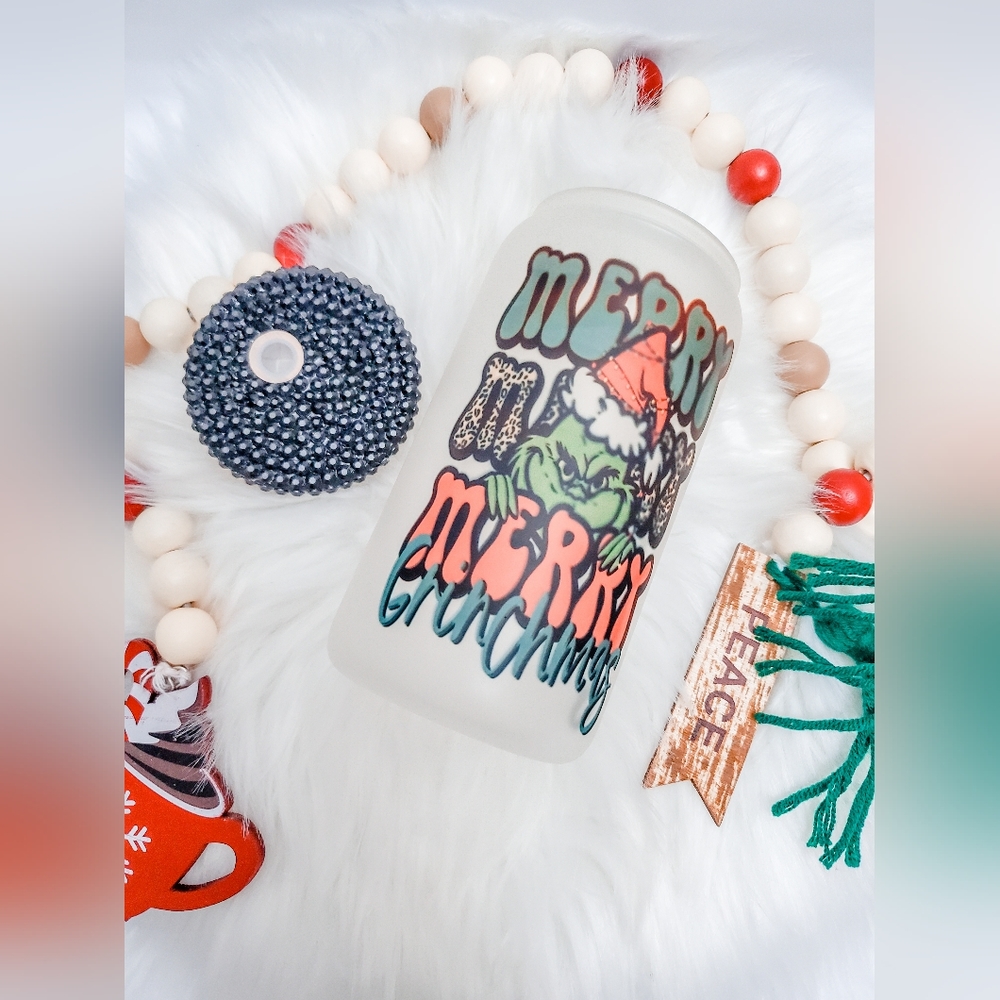 Merry Grinchmas Glass Can Cup
